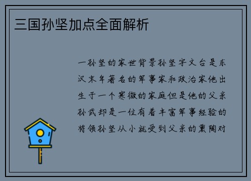 三国孙坚加点全面解析